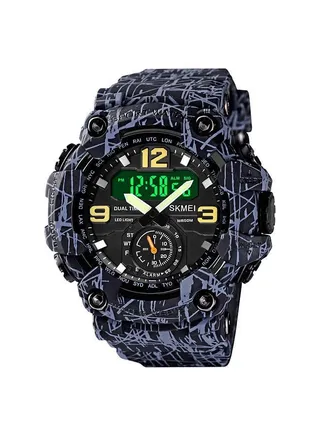 Men's 1637 Japan Movement 3 Time Dual Display Analog LED Electronic Quartz Wristwatch 