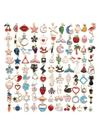 Necklace Bracelet Keychain Jewelry Making, 100Pcs DIY Crafting Mixed Enamel Charms for Jewelry Making Supplies for Earring Bracelet Pendant Bangle Necklace Designer Keychain Bulk Lots 