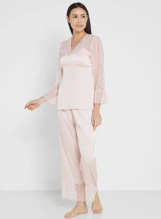 Mesh Detail Pyjama Set 