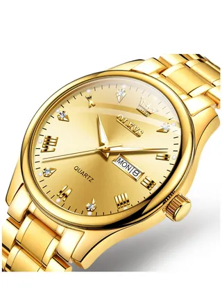 Watches for Men Stainless Steel Quartz Analog Water Resistant Watch 40mm 5563 Gold 