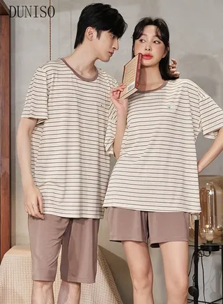 Couples Pajamas Set Cotton Sleepwear 2 Piece Short Sleeve Sleepwear For Men and Women Summer Pajama Set Nightwear Loungewear  Pajama Sets for Boyfriend Girlfriend Husband and Wife 