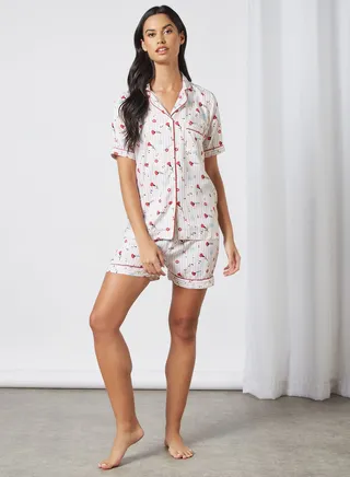 Floral Print Lounge Shorts Set White 