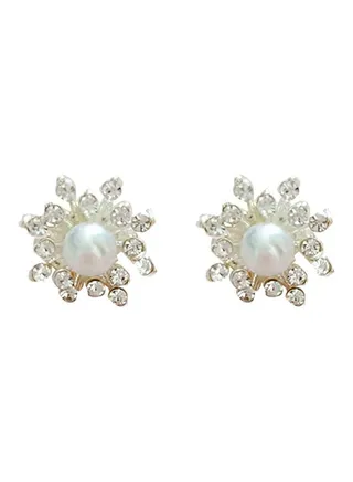 5-Pair Pearl And Zircon Studded Flower Shape Hand Jewellery 