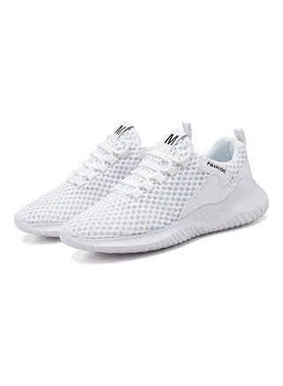 Breathable Lace-Up Running Shoes White 