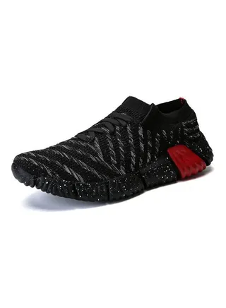Mesh Pattern Lace-Up Running Shoes Black/White/Red 