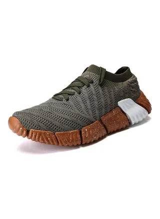 Mesh Pattern Lace-Up Running Shoes Grey/Brown/Green 