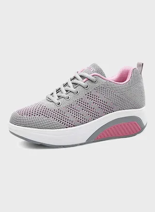 Women's Lace-Up Running Trainer Shoes Grey/Pink 