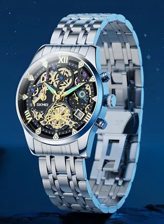 Watches for Men Stainless Steel Water Resistant Quartz Analog Watch Silver 7039 