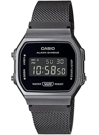 Unisex Watch Vintage Digital Black Dial Stainless Steel Mesh Band A168WEMB-1BDF 