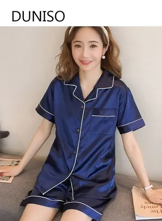 Women's Soft Pajamas Set Silky Sleepwear 2 Piece Short sleeve Summer Pajama Set Sleepwear Loungewear Button-Down Pajama Sets L 