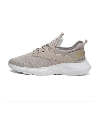Fashionable And Breathable Round Toe Lace-Up Running Shoes Beige 