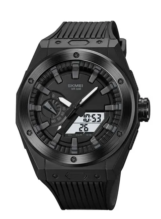 Watches for Men Water Resistant Sports Digital Analog Watch PU Strap Black and White 2103 