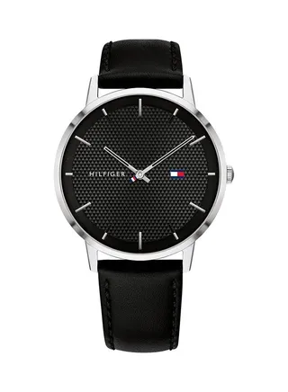 Men's JAMES Round Shape Leather Band Analog Wrist Watch 41 mm - Black - 1791651 