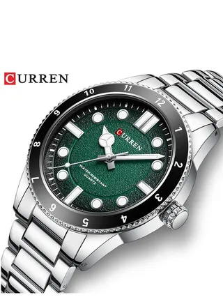 Watches for Men Waterproof Analog Stainless steel Wristwatch Green 8450 