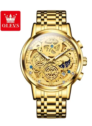 Watches For Men Fashion Stainless Steel Quartz Chronograph Water Resistant Watch Gold 