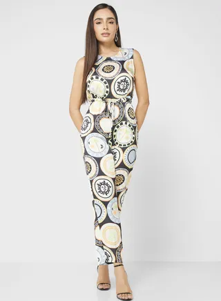 Printed Crew Neck Jumpsuit 