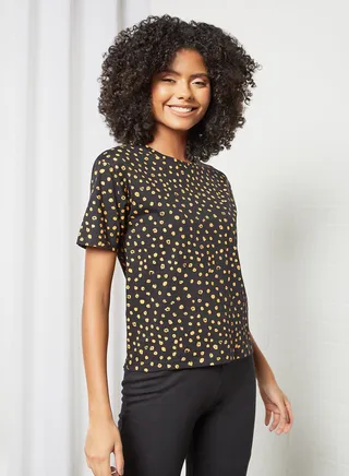 Polka Printed Loungewear T-Shirt Black/Yellow 