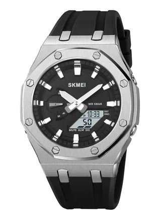 Watches for Men Water Resistance Silicon Analog Digital Silver&Black 2243 