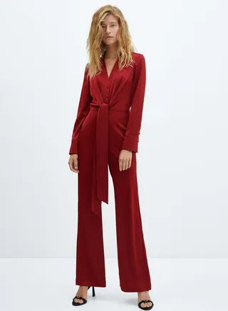 Tie Detail Button Down Jumpsuit 