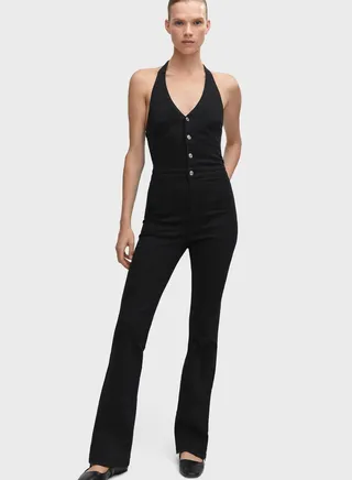 Halter Neck Button Detail Jumpsuit 