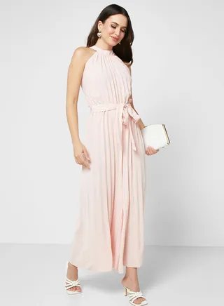 Halter Neck Pleated Jumpsuit