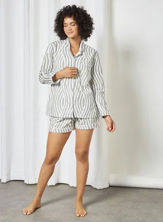 Printed Lounge Shorts Set Grey & White 