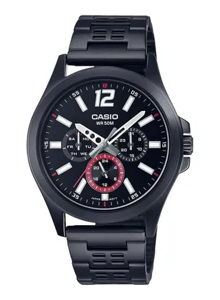 Men Watch Analog Multi Hand Dial Stainless Steel Black Ion Plated Band And Case MTP-E350B-1BVDF 