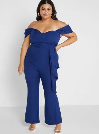 Bardot Ruffle Detail Wide Leg Jumpsuit 