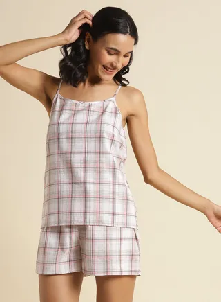 Woven Sleepwear Pyjama Set White/Pink 