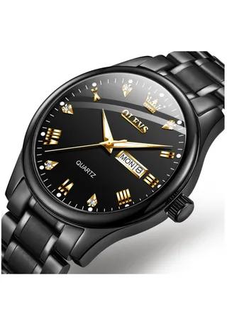 Watches for Men Stainless Steel Quartz Analog Water Resistant Watch Black 5563 