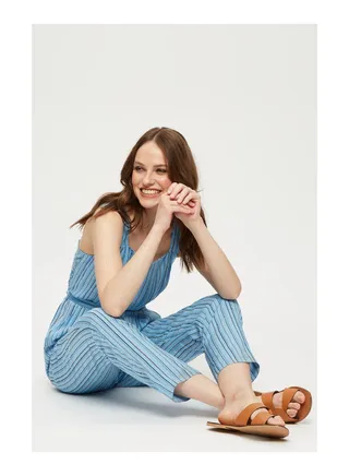 Blue Stripe Square Neck Jumpsuit 