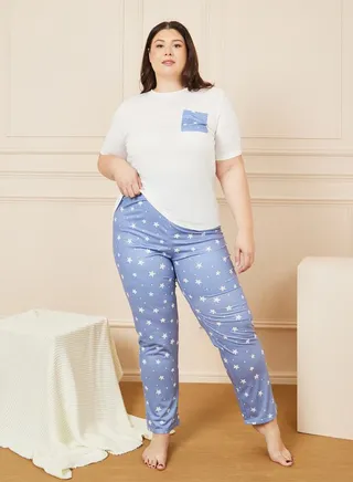 Ditsy Star Print Pocket T-Shirt & Pyjama Set 