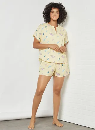 Feathers Lounge Shorts Set Yellow 