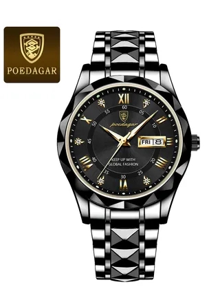 Watch for Men Stainless Steel Quartz Analog Water Resistant Watch 615BK 