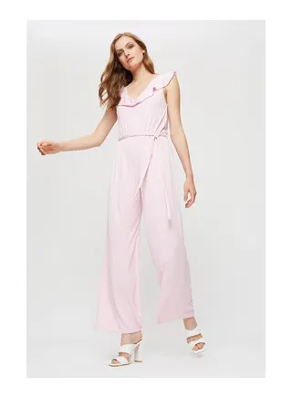 Pink Rib Ruffle Jumpsuit 