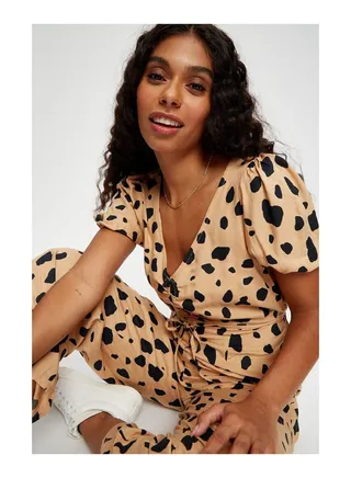 Petite Large Leopard Ruched Front Jumpsuit 