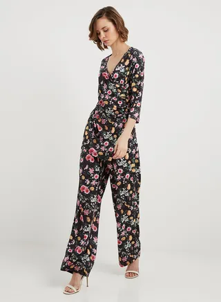Floral Printed Jumpsuit Black/Pink/Yellow 
