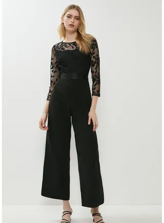 Embroidered Top Wide Leg Jumpsuit 