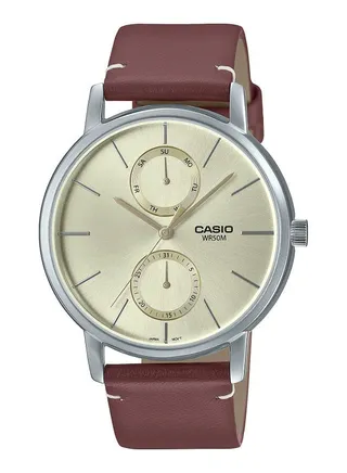 Men Watch Analog Multi Hand Silver Dial Leather Band MTP-B310L-9AVDF 