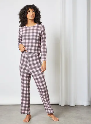 Checkered Pyjama Set (Set of 2) Pink/Black 