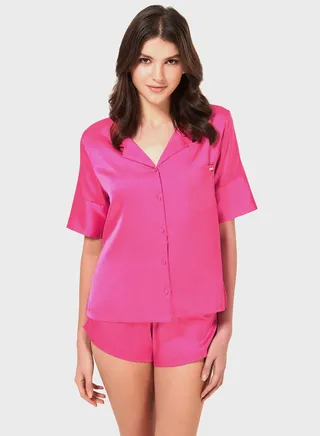 Button Detail Shirt & Pyjama Shorts Set 