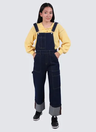 Women's Multi Pockets Denim Catsuit in Indigo Blue 