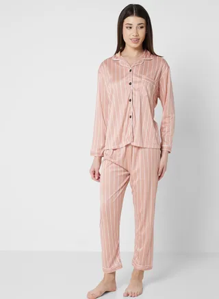 2 Piece Stripe Printed Pyjama Set