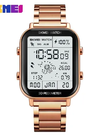 Watches for Men Stainless Steel Multi-Function Water Resistance Digital Watch 3D Pedometer Rose gold 1888 