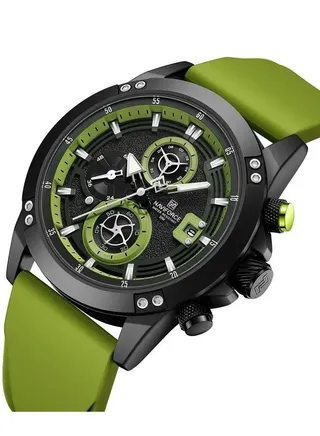 Men’s Watch Chronograph Business Quartz Wrist Watches Waterproof Luminous Silicone Strap NF8033 