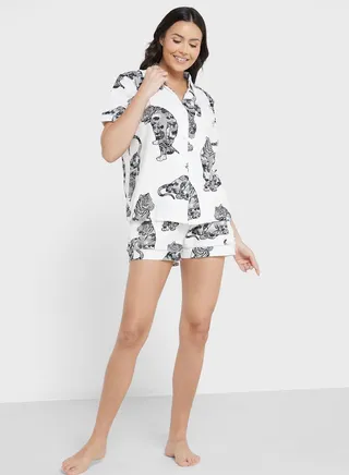 Printed Shirt & Short Pyjama Set 