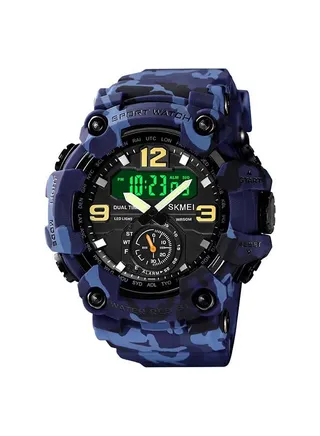 Men's 1637 Japan Movement 3 Time Dual Display Analog LED Electronic Quartz Wristwatch 