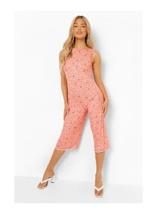 Floral Print Scoop Back Culotte Jumpsuit 