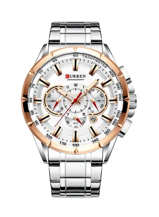Men's Waterproof Stainless Steel BAnd Chronograph Quartz Watch 8363 - 48 mm - Silver 