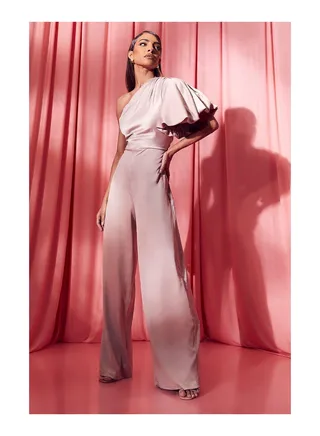 Puff One Shoulder Wide Leg Jumpsuit 